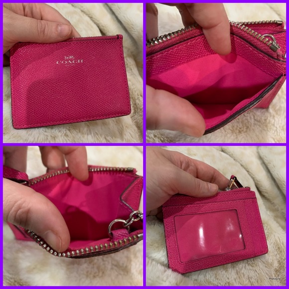 Coach Accessories - Worn once pink saffiano leather Coach ID wallet keychain holder (orig: $98)